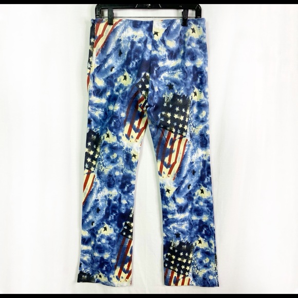 Vintage Blue Tie Dye USA Flag Flare Pants Side Zip - Picture 5 of 7